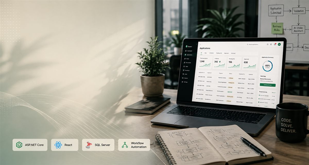 Application Processing Platform dashboard on a laptop